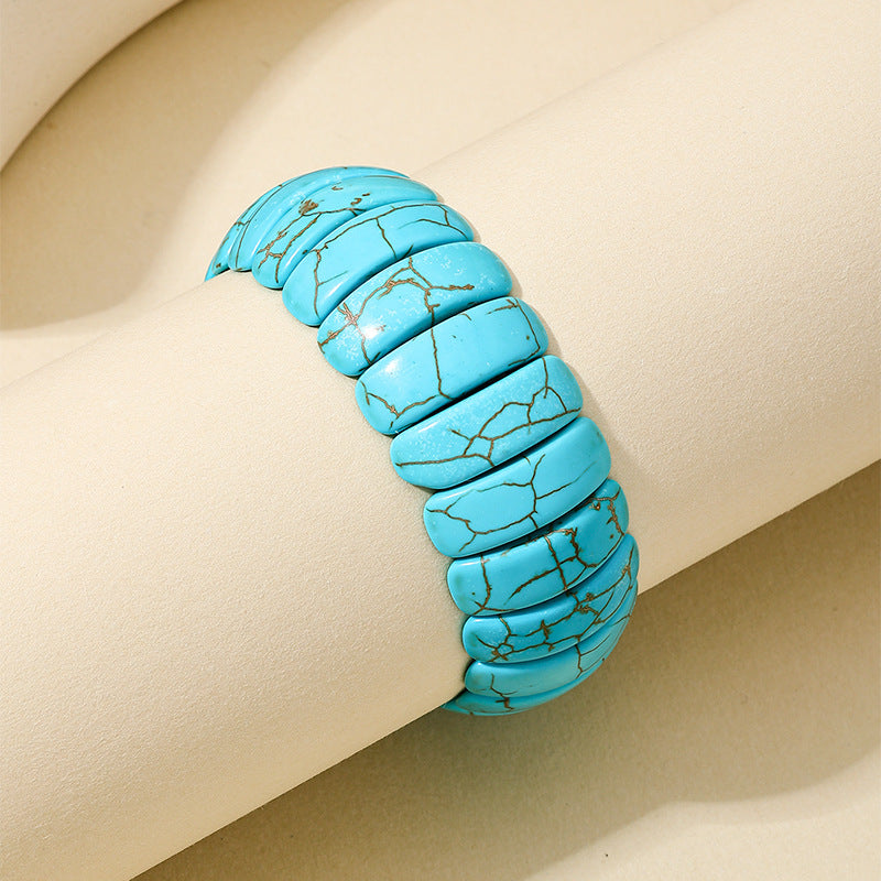 Wholesale Fashion Retro Bohemian Style Wide Textured Turquoise Bracelet